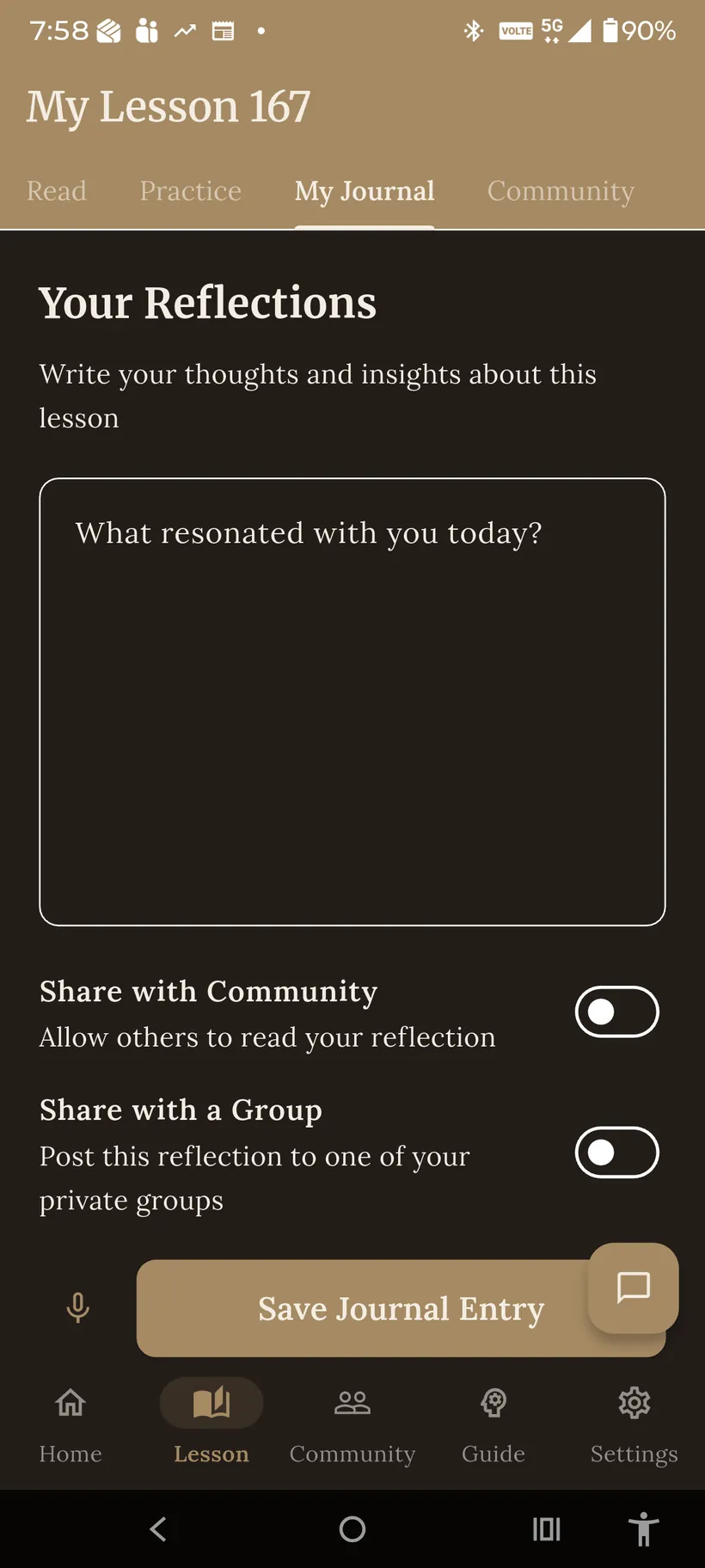 Write personal reflections and share with community